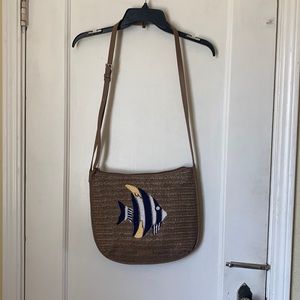 Vera Bradley Angel Fish Woven Straw Crossbody Light Brown Handbag